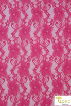 "Chain Flowers" in Hot Pink. Stretch Lace. SL-109-HP. - Boho Fabrics