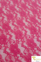 "Chain Flowers" in Hot Pink. Stretch Lace. SL-109-HP. - Boho Fabrics