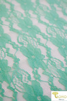 "Chain Flowers" in Icy Mint. Stretch Lace. SL-109-MNT. - Boho Fabrics