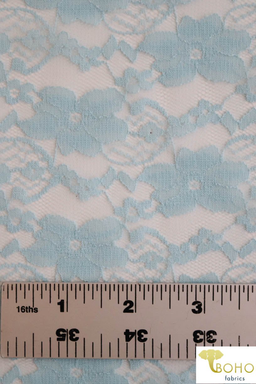 "Chain Flowers" in Light Blue. Stretch Lace. SL-109-BLU. - Boho Fabrics