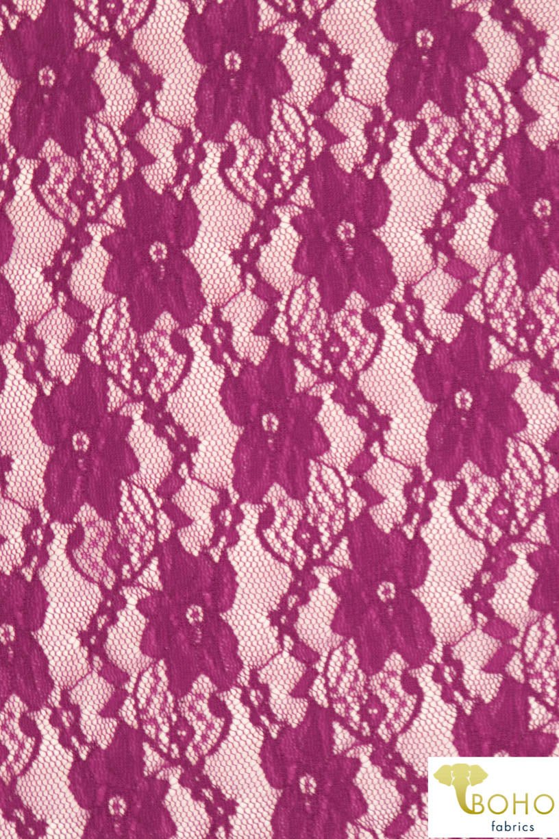 "Chain Flowers" in Magenta. Stretch Lace. SL-109-MGNT. - Boho Fabrics