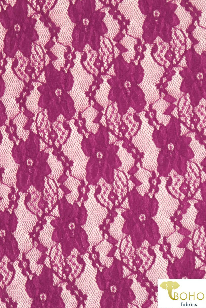 "Chain Flowers" in Magenta. Stretch Lace. SL-109-MGNT. - Boho Fabrics