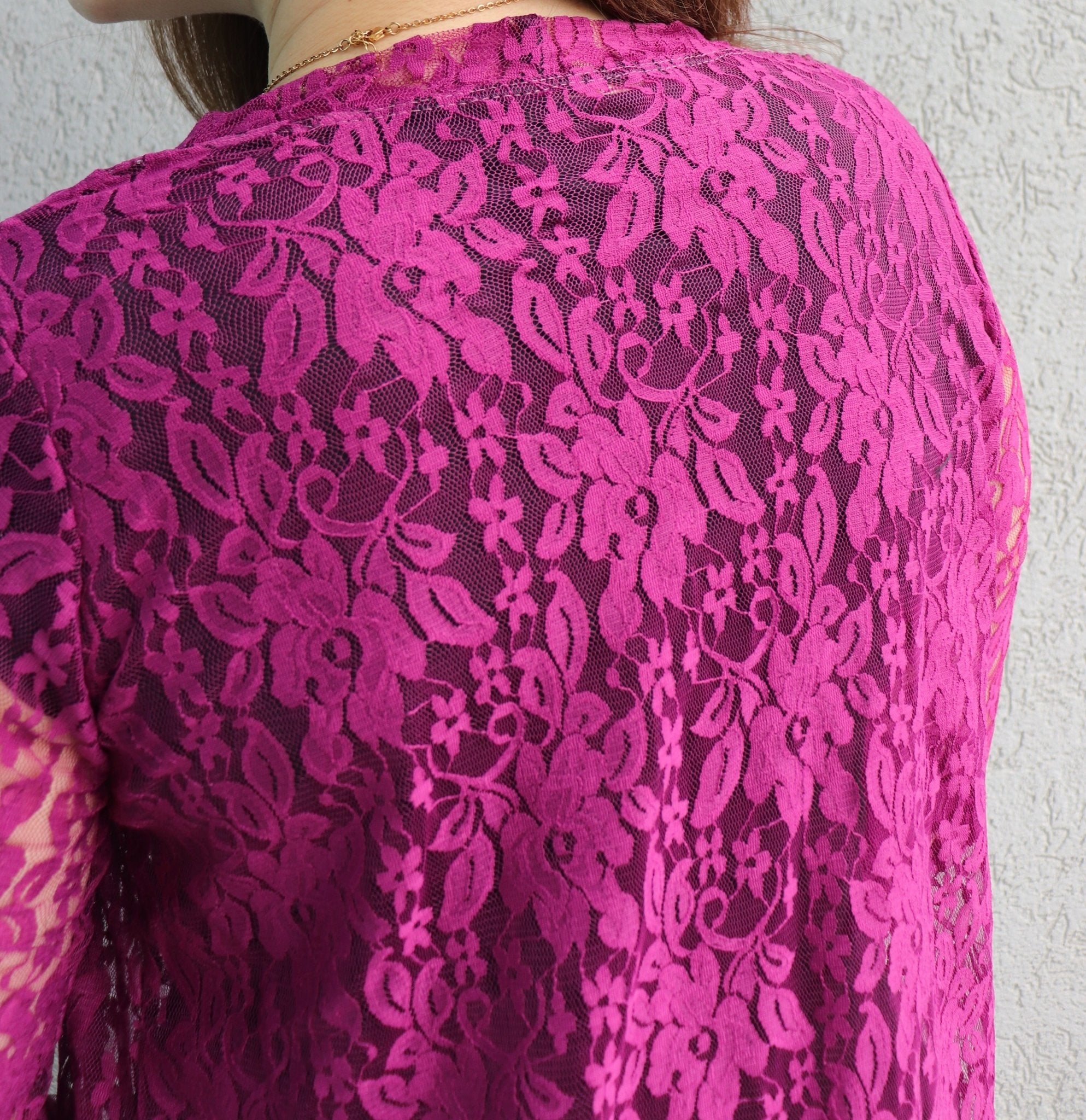 "Chain Flowers" in Magenta. Stretch Lace. SL-109-MGNT. - Boho Fabrics