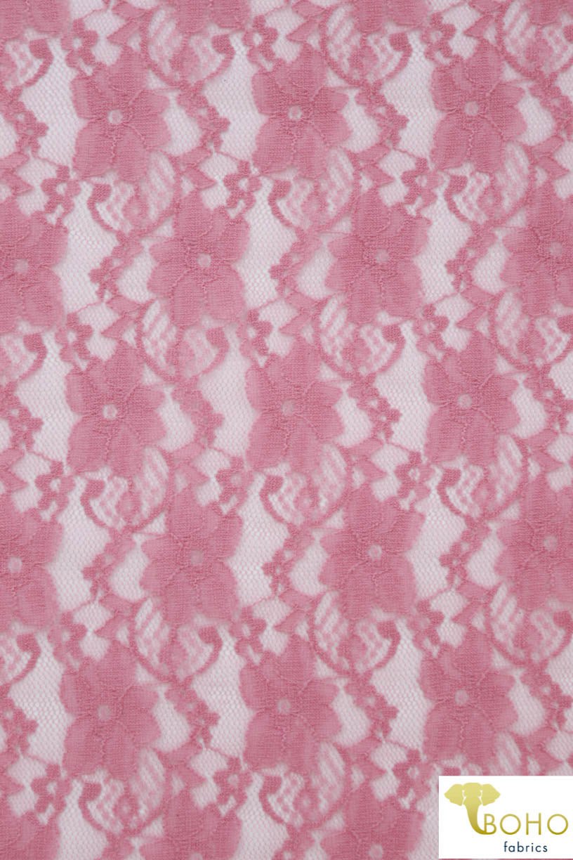 "Chain Flowers" in Rose. Stretch Lace. SL-109-RSE. - Boho Fabrics
