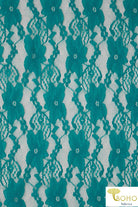 "Chain Flowers" in Teal. Stretch Lace. SL-109-TEAL. - Boho Fabrics