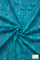 Chain Flowers on Caribbean Blue, Stretch Lace - Boho Fabrics