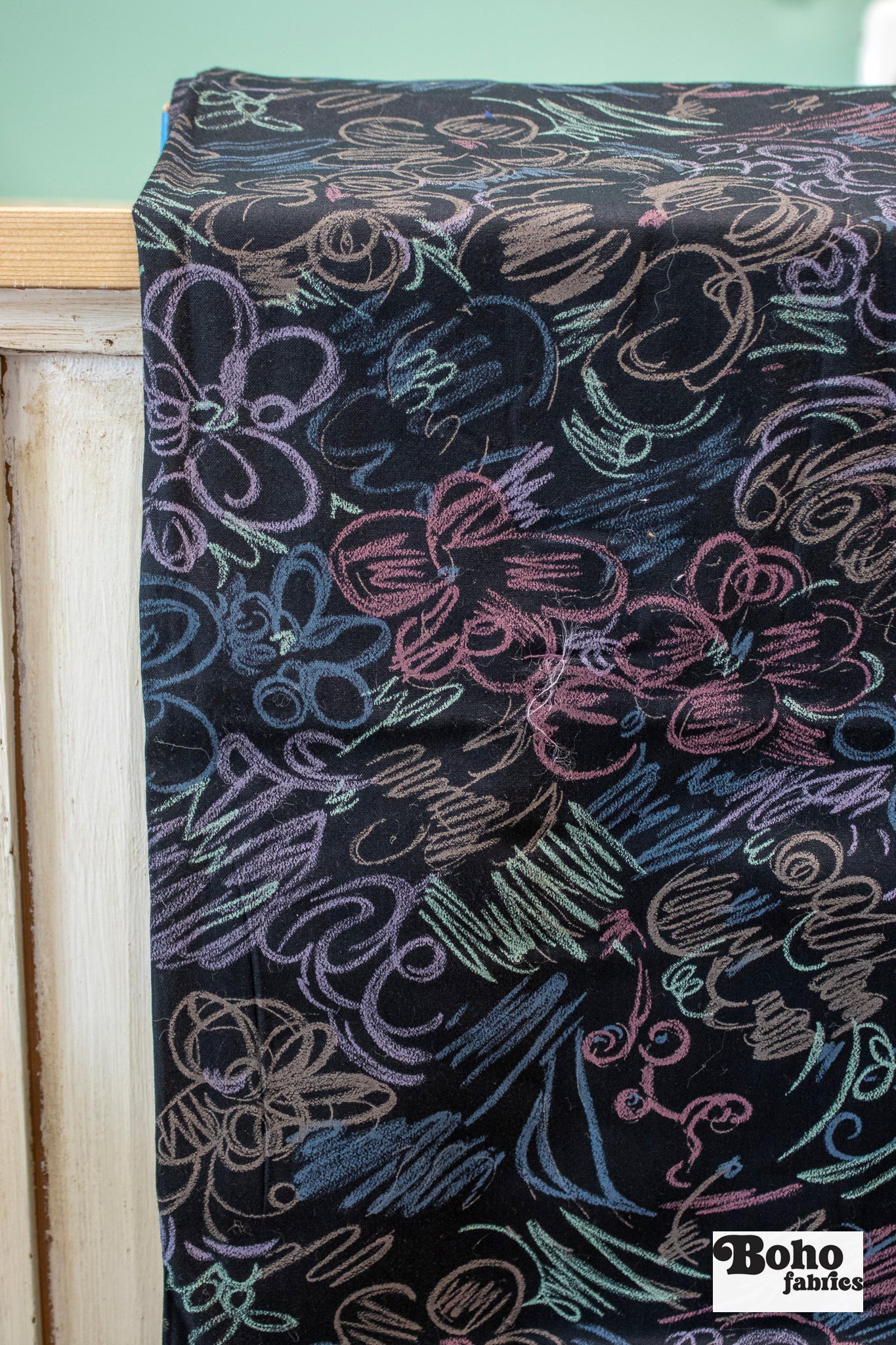 Chalkboard Scribbles, Vintage Woven Fabric - Boho Fabrics - Vintage Fabric