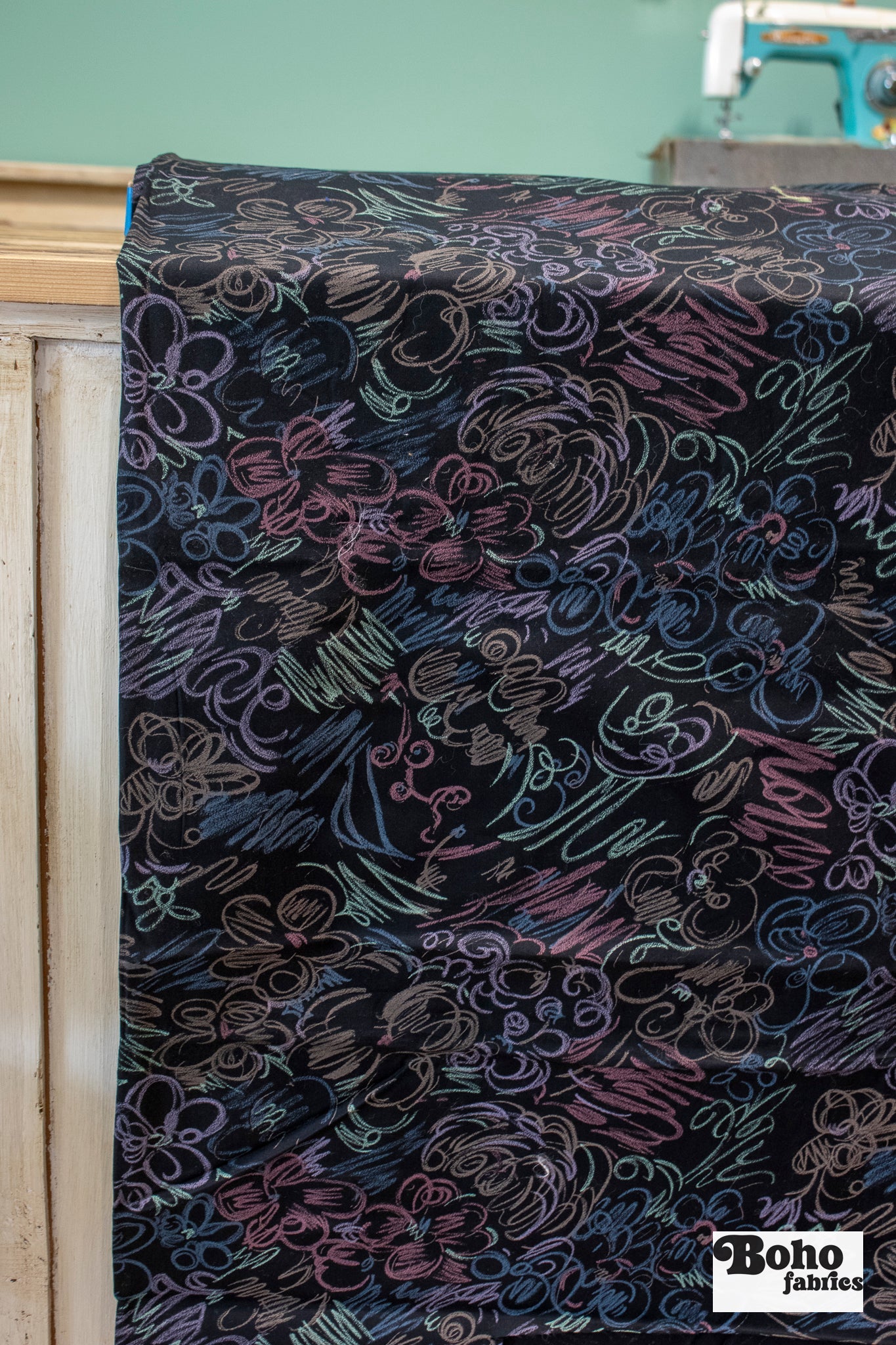 Chalkboard Scribbles, Vintage Woven Fabric - Boho Fabrics - Vintage Fabric