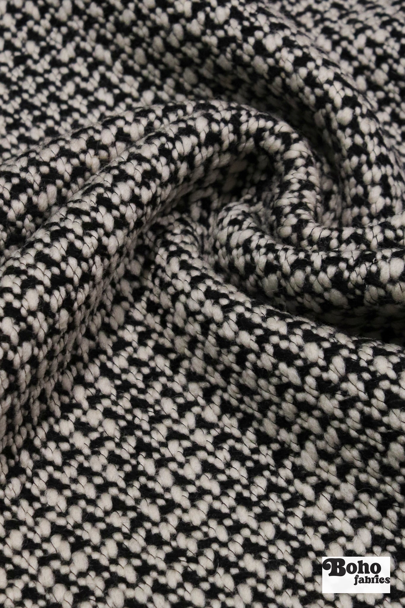 Chanel Style, Black/Ivory Novelty Print Italian Wool Coating Fabric - Boho Fabrics - Wool Coating, Woven