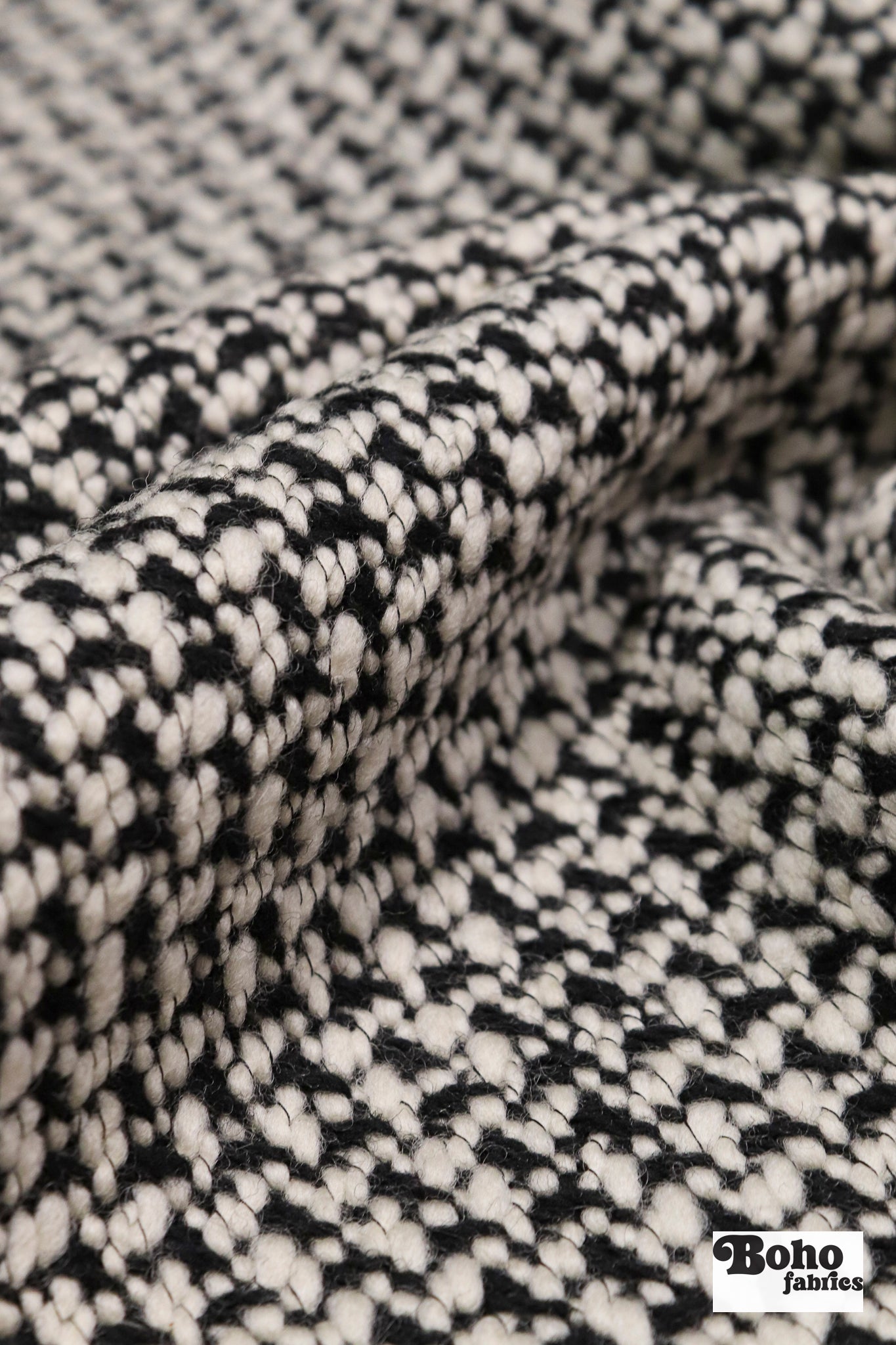Chanel Style, Black/Ivory Novelty Print Italian Wool Coating Fabric - Boho Fabrics - Wool Coating, Woven
