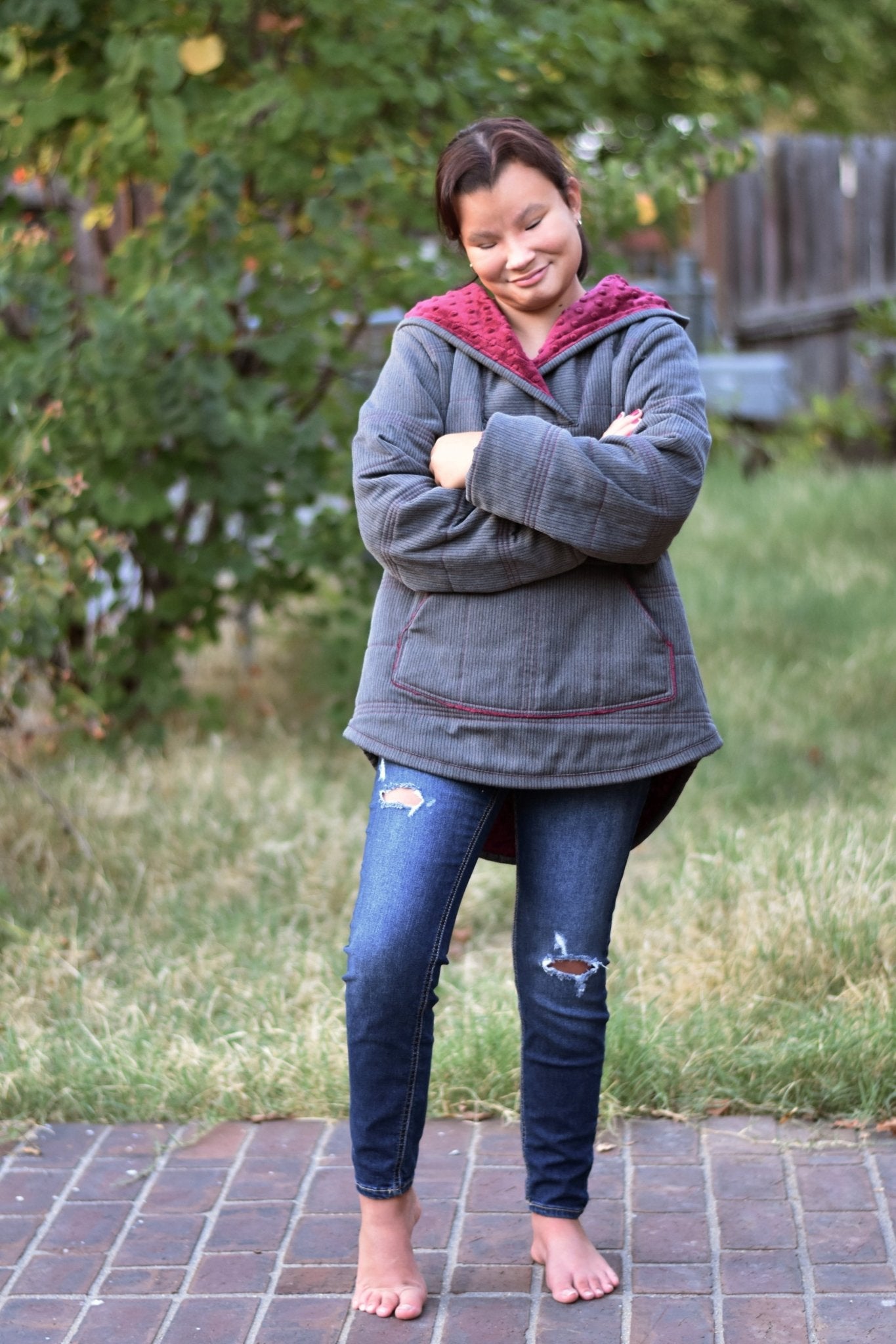 Charcoal & Maroon Herringbone, Suiting Fabric - Boho Fabrics - Suiting, Woven Fabric