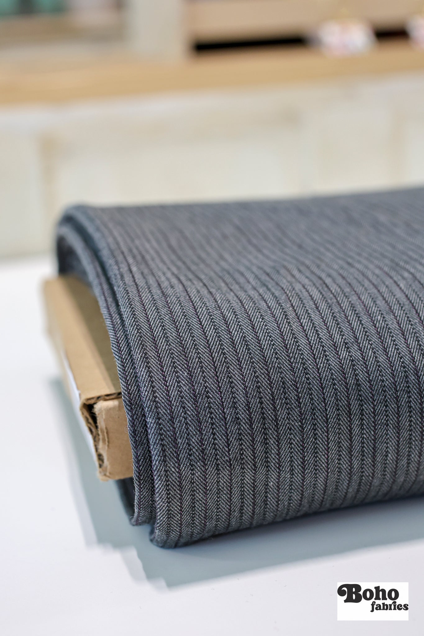 Charcoal & Maroon Herringbone, Suiting Fabric - Boho Fabrics - Suiting, Woven Fabric