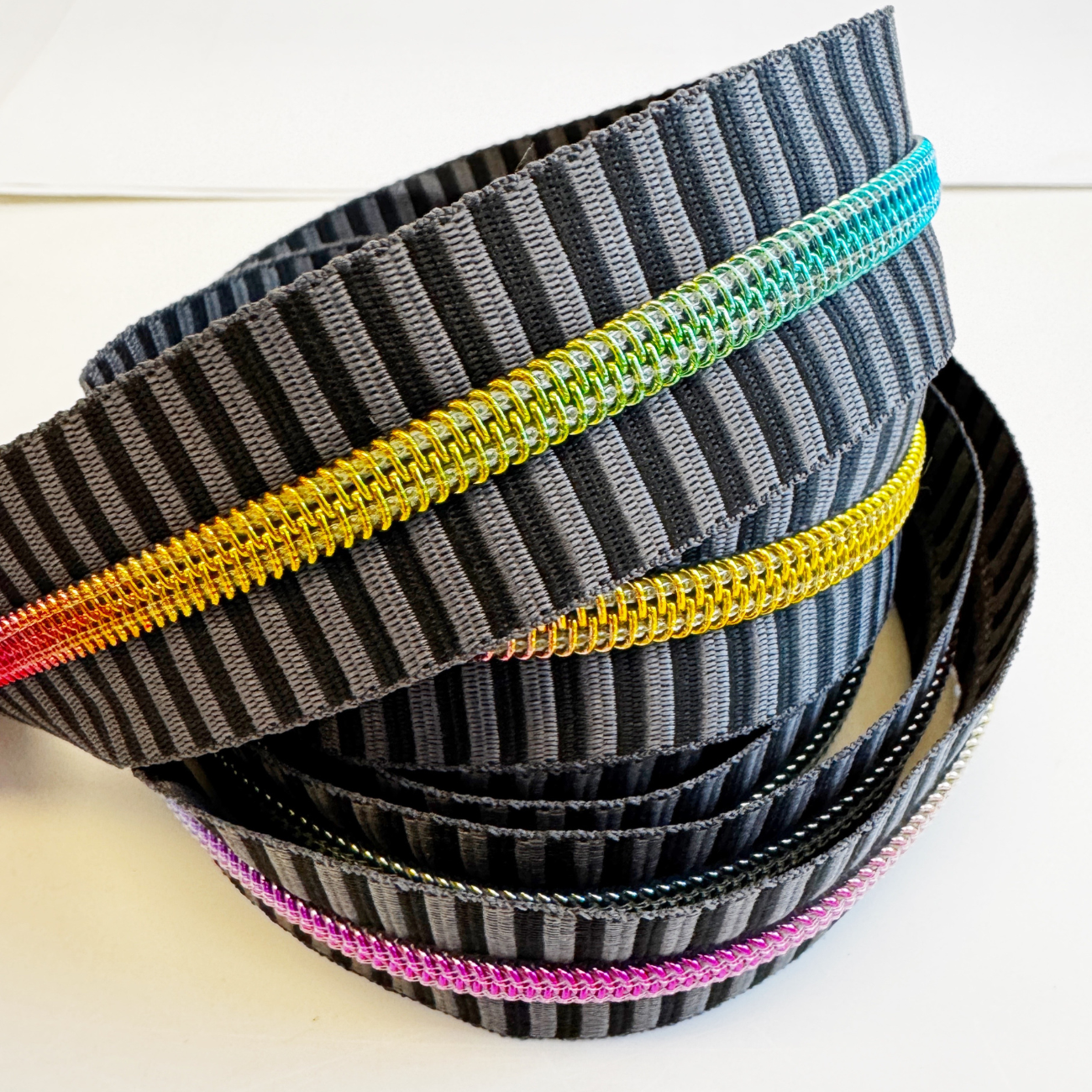 Charcoal Striped Jacquard Zipper Tape 5 Nylon 3 Yards - Boho Fabrics - Zippers