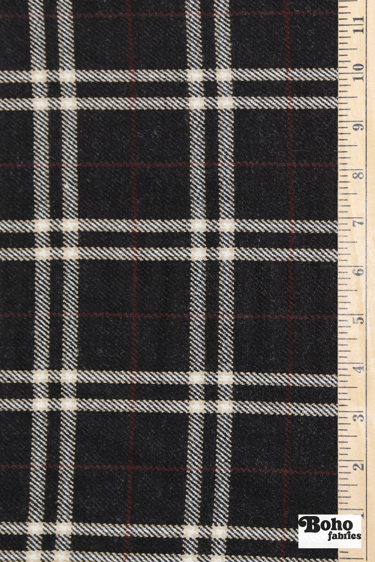 Charcoal Syrah Tartan Plaid Wool Woven Fabric - Boho Fabrics - Wool Coating, Woven
