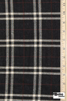 Charcoal Syrah Tartan Plaid Wool Woven Fabric - Boho Fabrics - Wool Coating, Woven