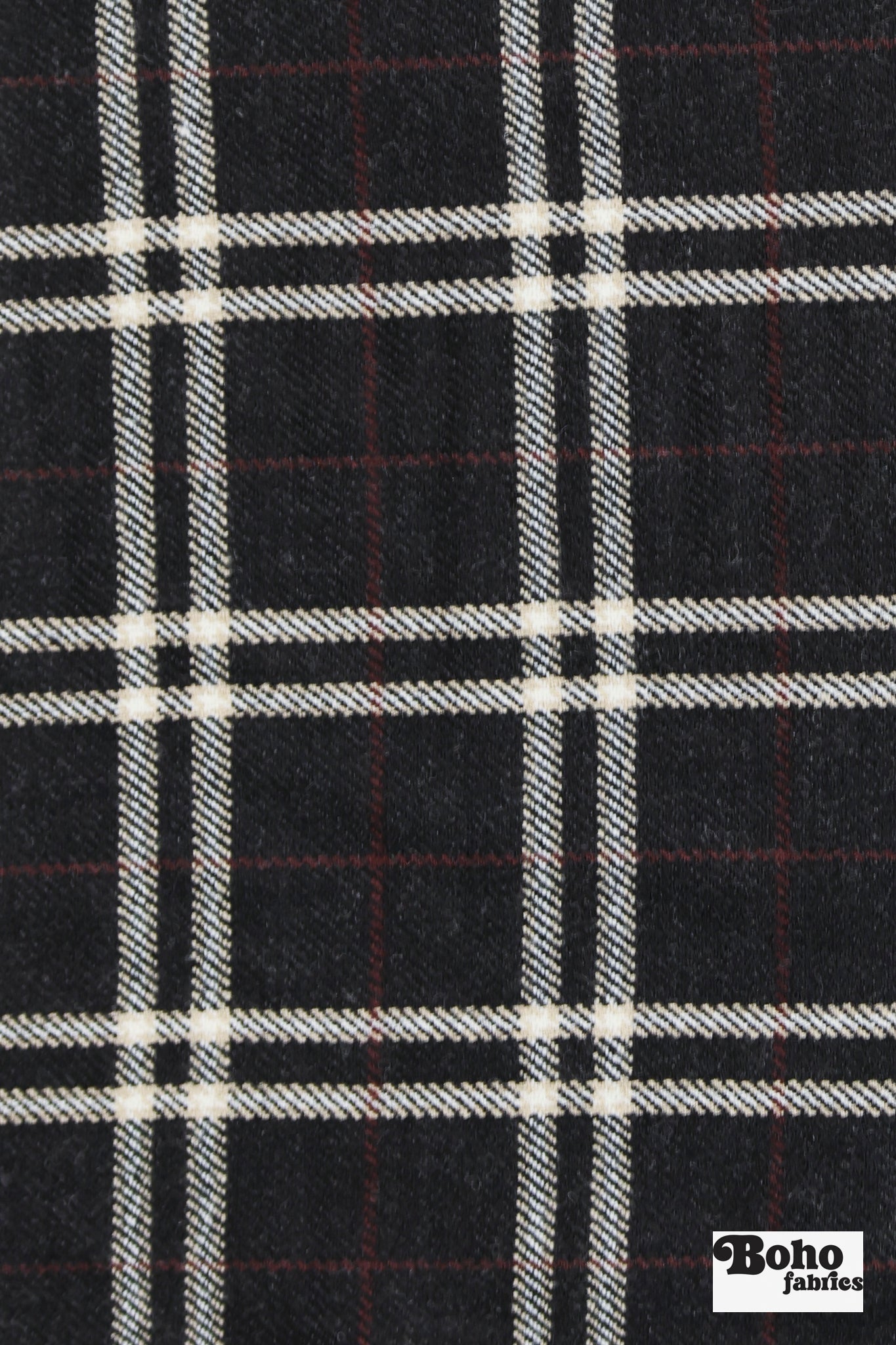 Charcoal Syrah Tartan Plaid Wool Woven Fabric - Boho Fabrics - Wool Coating, Woven