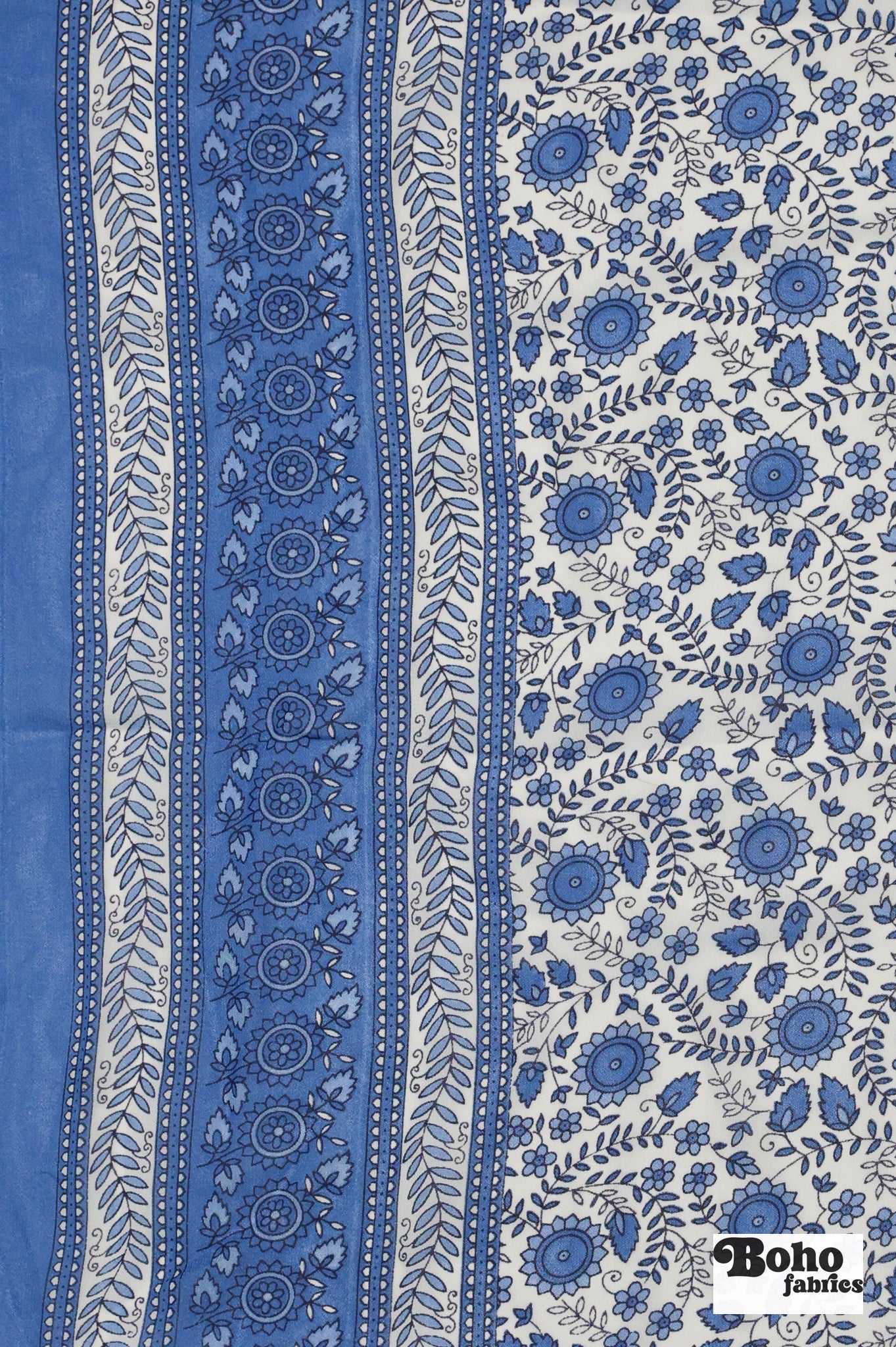 Charming Blue Botanical Silk Fabric Pre - Cuts - Boho Fabrics - Woven Fabric