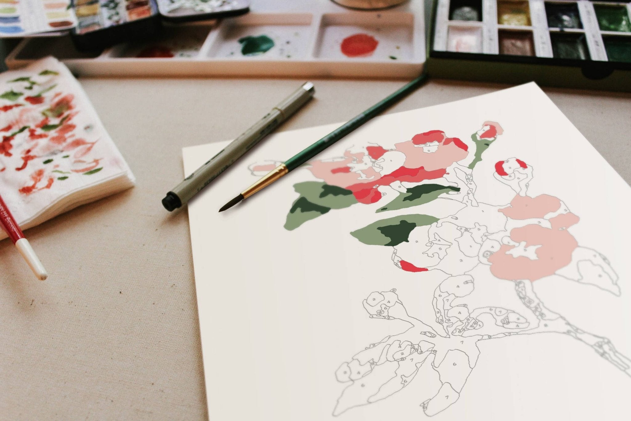 Cherry Blossoms Paint - By - Numbers kit - Boho Fabrics - Art & Craft Kits