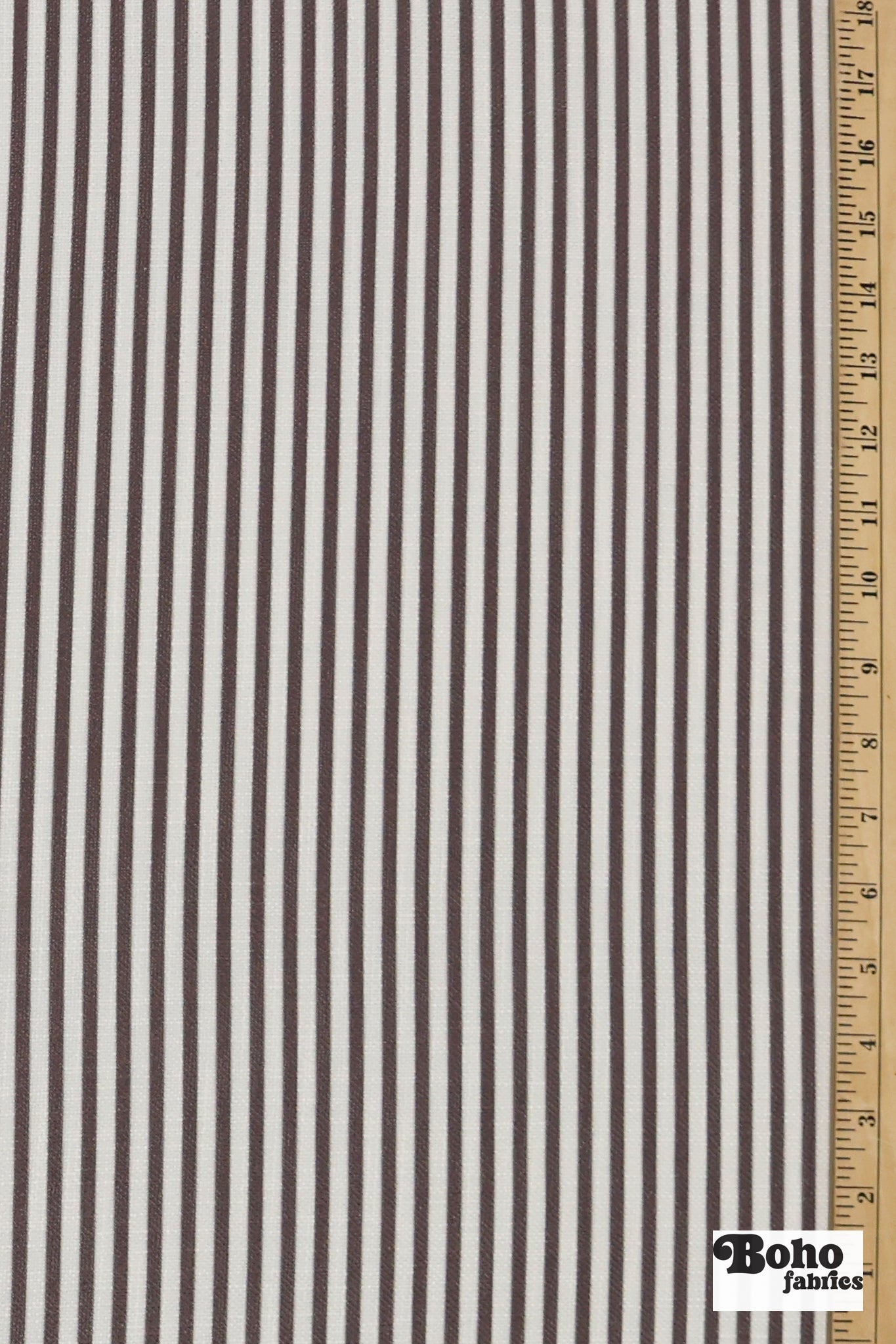 Chocolate Brown & White, 1/4" Narrow Striped Linen-Look Woven Fabric - Boho Fabrics - Home Dec. & Upholstery Fabric