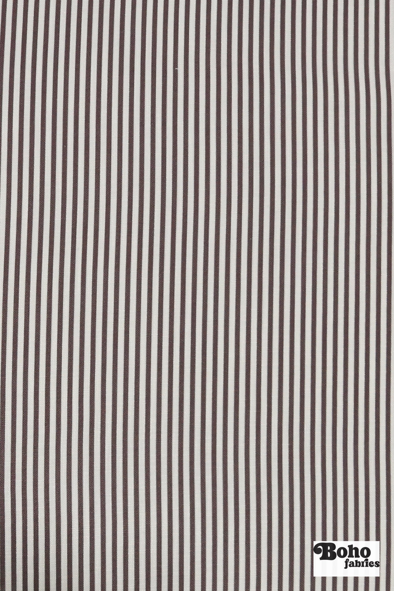 Chocolate Brown & White, 1/4" Narrow Striped Linen-Look Woven Fabric - Boho Fabrics - Home Dec. & Upholstery Fabric