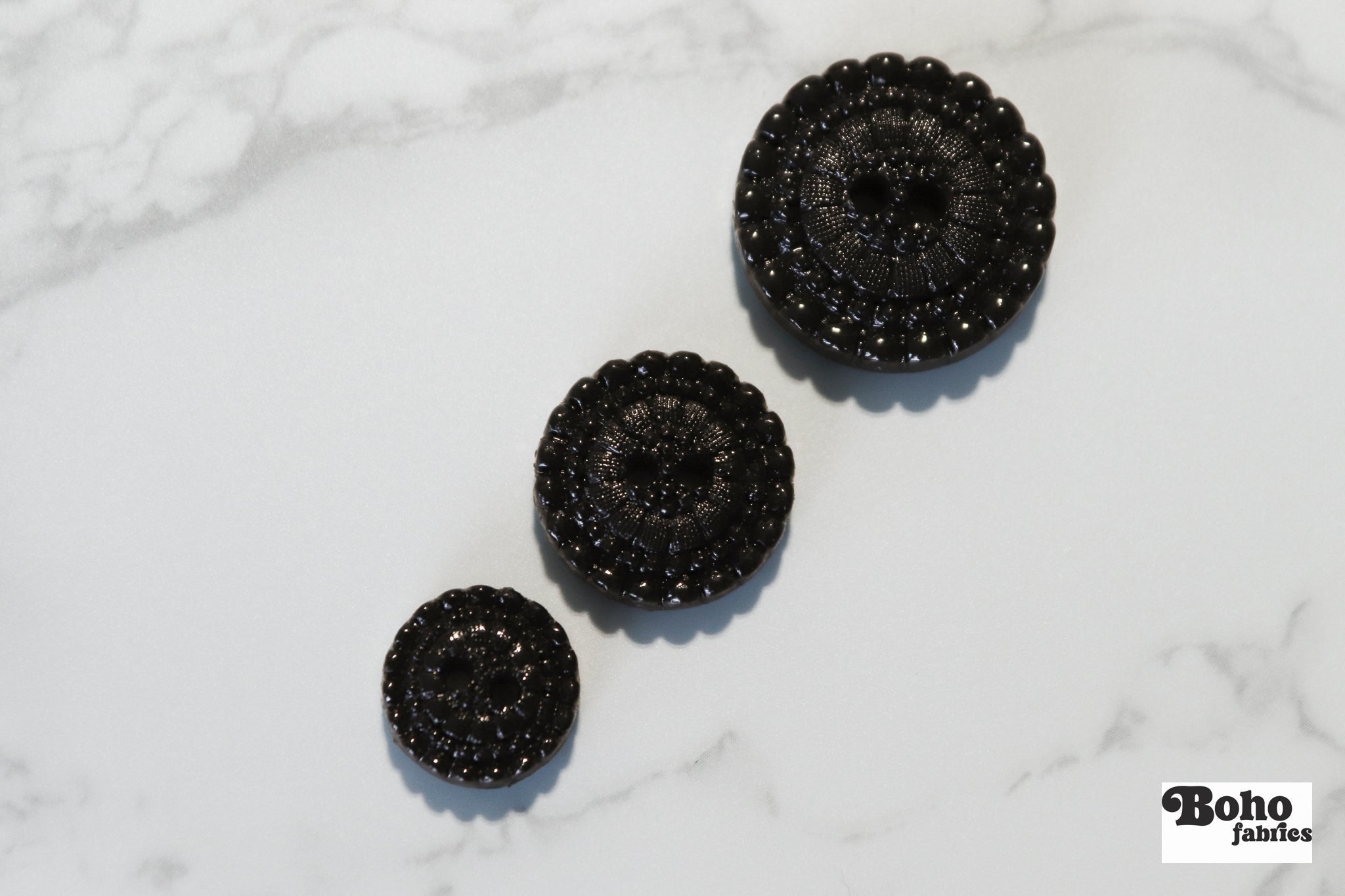 Chocolate Letty Vintage Floral Two Hole Button. Available in 15mm, 20mm, 25mm - Boho Fabrics - Buttons & Snaps
