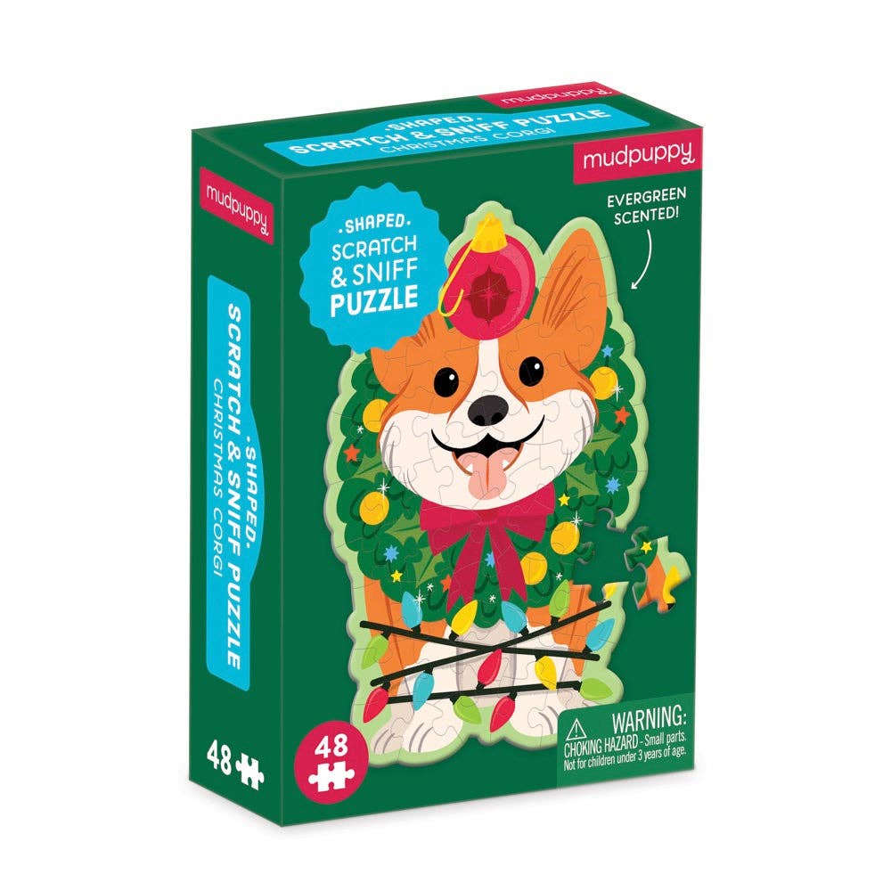 Christmas Corgi 48 Piece Scratch and Sniff Shaped Mini Pzl - Boho Fabrics - Puzzle