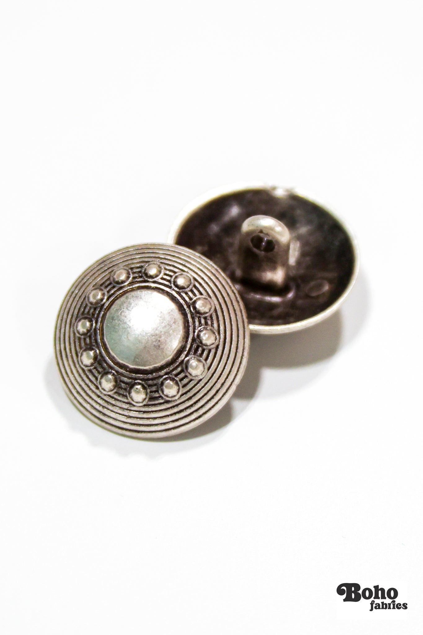 Circle Dot Dome Metal Shank Buttons. 24L (15mm / 5/8"), 36L (23mm / 7/8") - Boho Fabrics - Buttons & Snaps