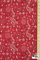 Classic Red, Black, and White Bandana Paisley Rayon Challis Woven Fabric - Boho Fabrics - Crepe, Woven