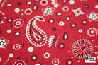 Classic Red, Black, and White Bandana Paisley Rayon Challis Woven Fabric - Boho Fabrics - Crepe, Woven