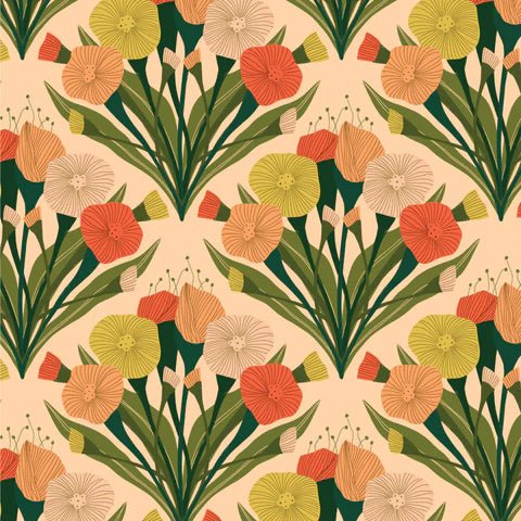 Cloud 9 Organic Quilting Cotton Fabric – Poppy Fields Bouquet Ivory (227739) - Boho Fabrics - Quilting Cotton, Woven