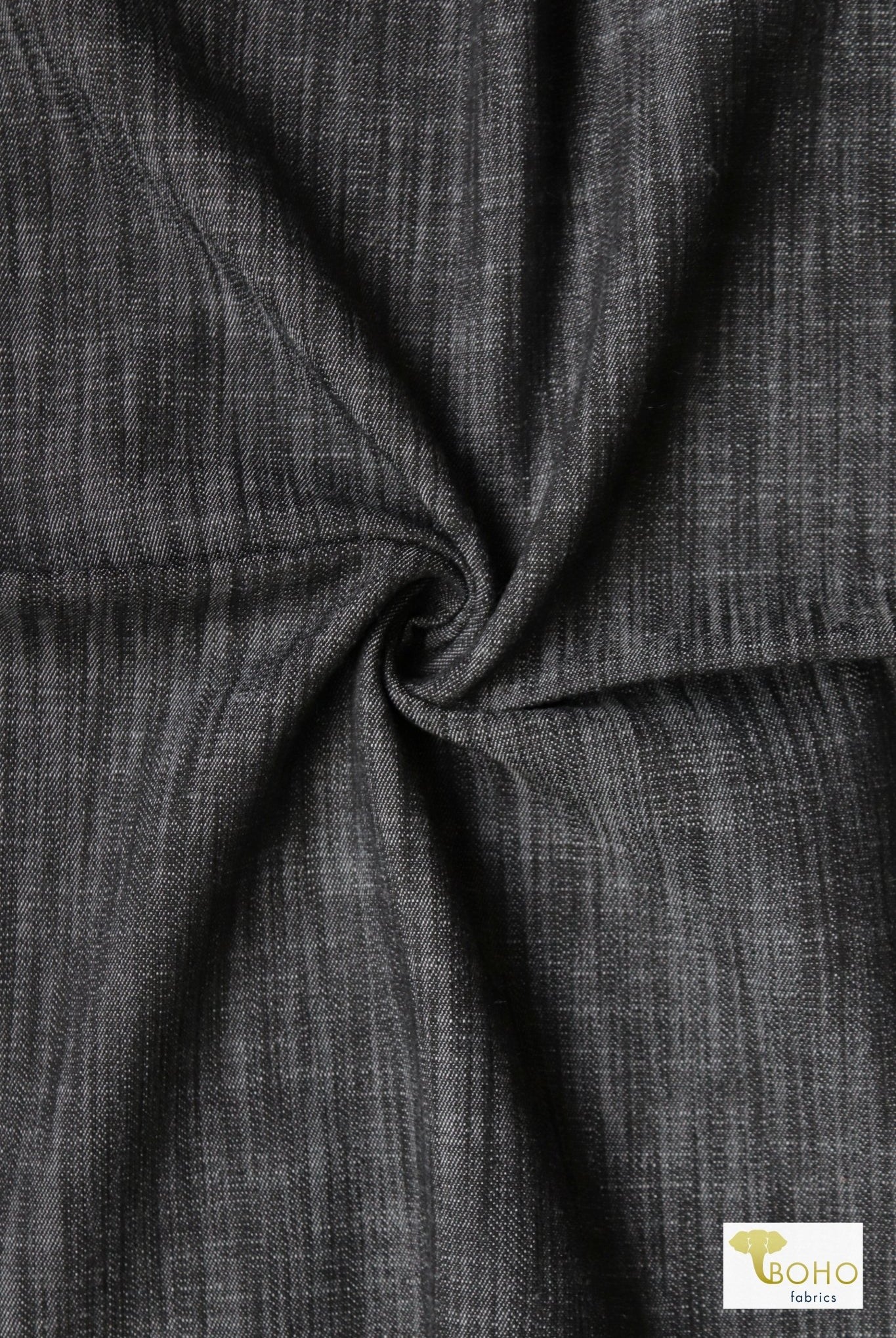 Coal Black Denim, Woven Twill Fabric - Boho Fabrics
