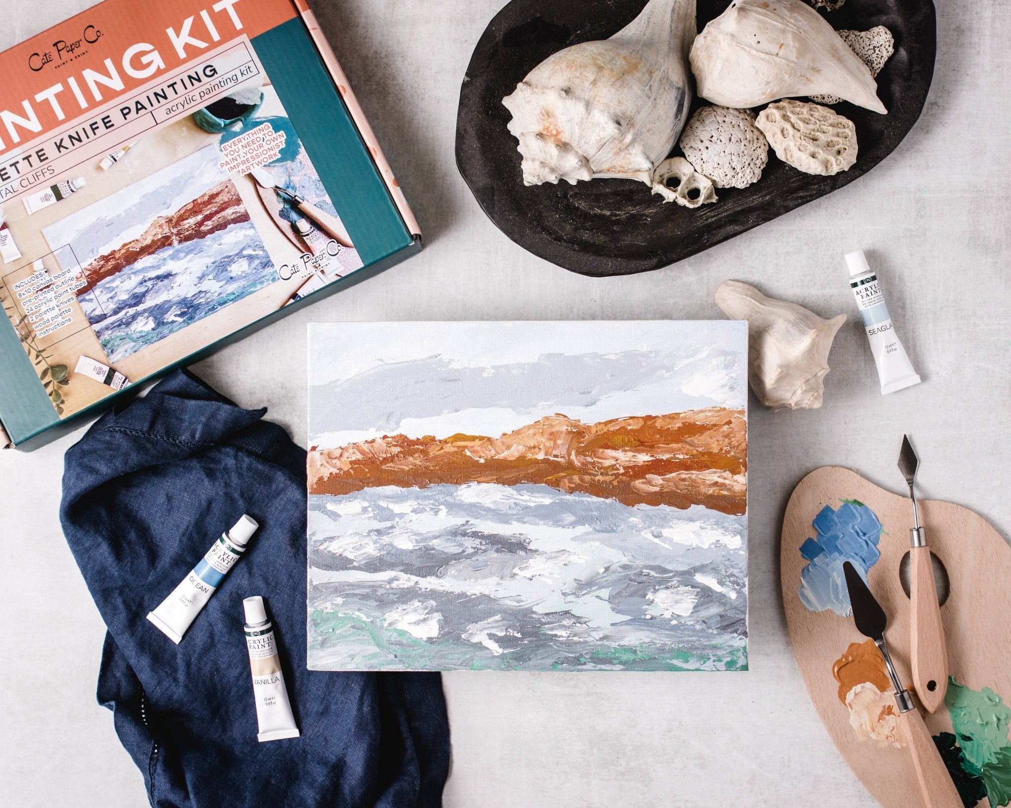 Coastal Cliffs palette knife painting kit - Boho Fabrics - Painting Kits & Supplies