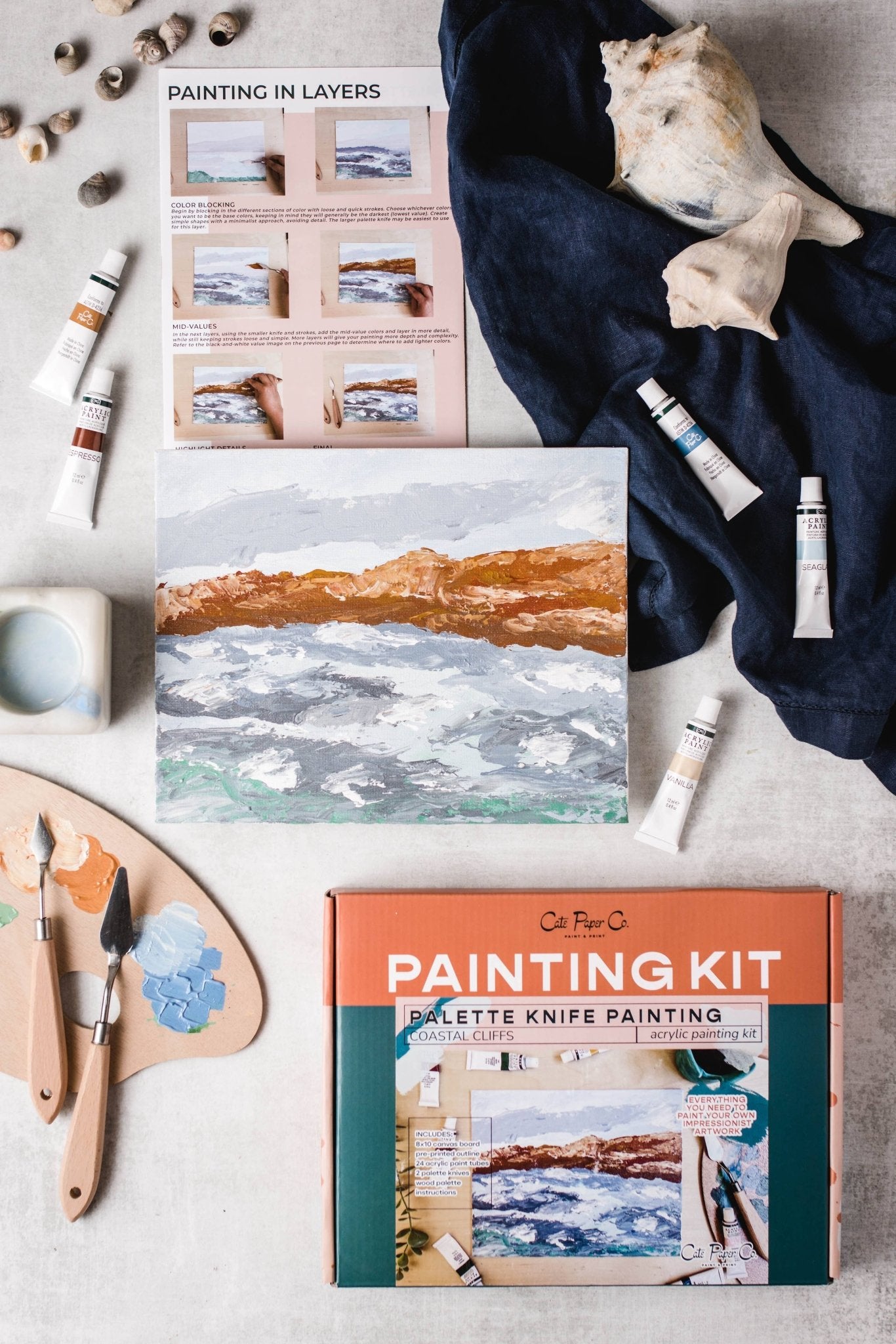 Coastal Cliffs palette knife painting kit - Boho Fabrics - Painting Kits & Supplies
