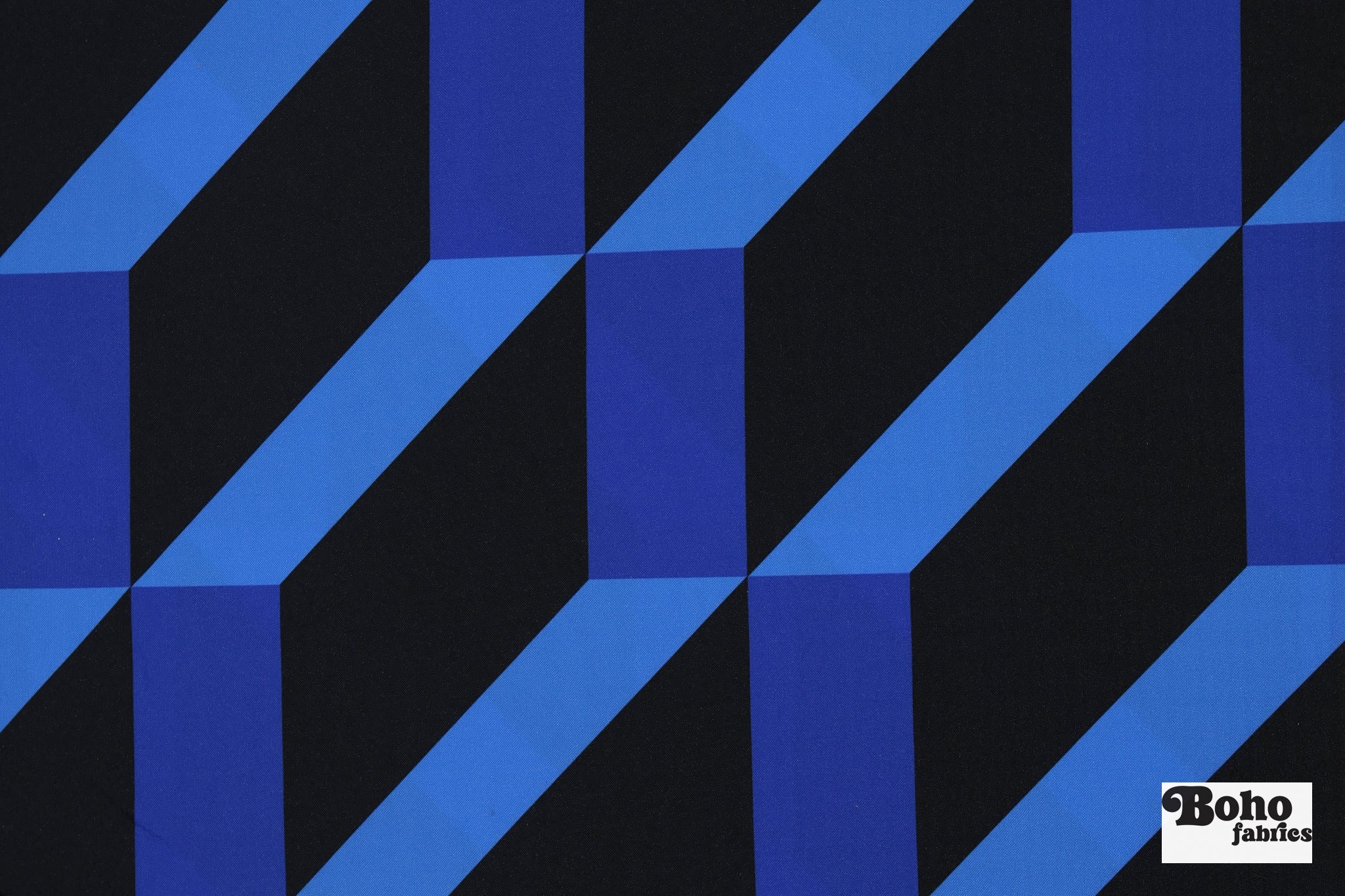 Cobalt Blue & Black, Geometric Canvas Woven Fabric - Boho Fabrics - Canvas Fabric