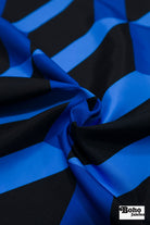 Cobalt Blue & Black, Geometric Canvas Woven Fabric - Boho Fabrics - Canvas Fabric