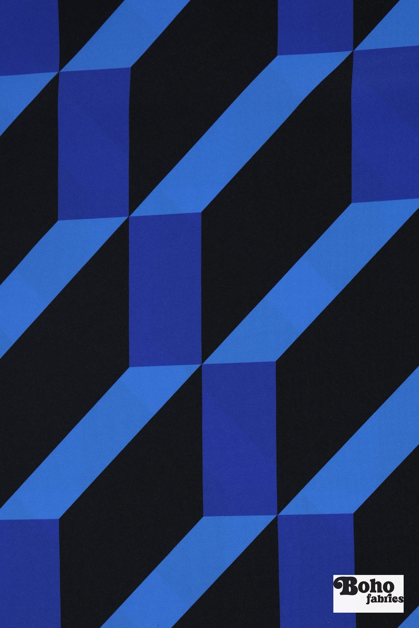 Cobalt Blue & Black, Geometric Canvas Woven Fabric - Boho Fabrics - Canvas Fabric