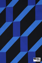 Cobalt Blue & Black, Geometric Canvas Woven Fabric - Boho Fabrics - Canvas Fabric