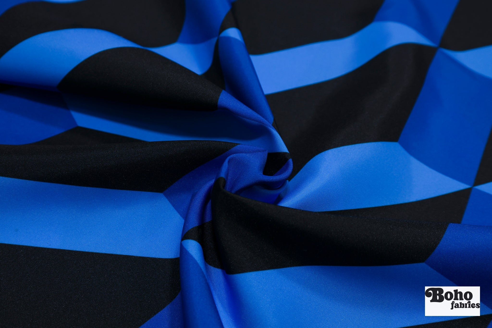Cobalt Blue & Black, Geometric Canvas Woven Fabric - Boho Fabrics - Canvas Fabric
