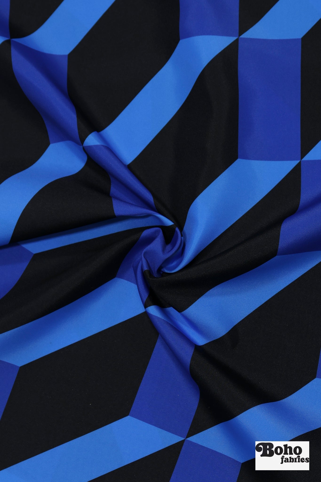 Cobalt Blue & Black, Geometric Canvas Woven Fabric - Boho Fabrics - Canvas Fabric