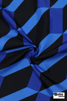 Cobalt Blue & Black, Geometric Canvas Woven Fabric - Boho Fabrics - Canvas Fabric