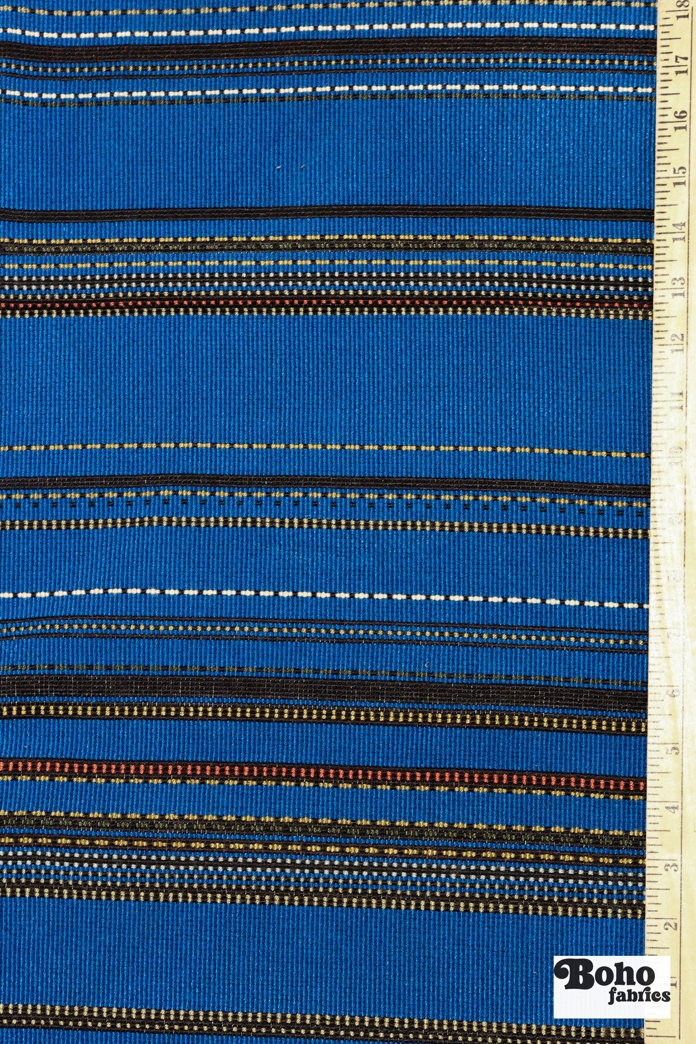 Cobalt Blue/Black Multi-Stripe Upholstery Woven Fabric - Boho Fabrics - Home Dec. & Upholstery Fabric