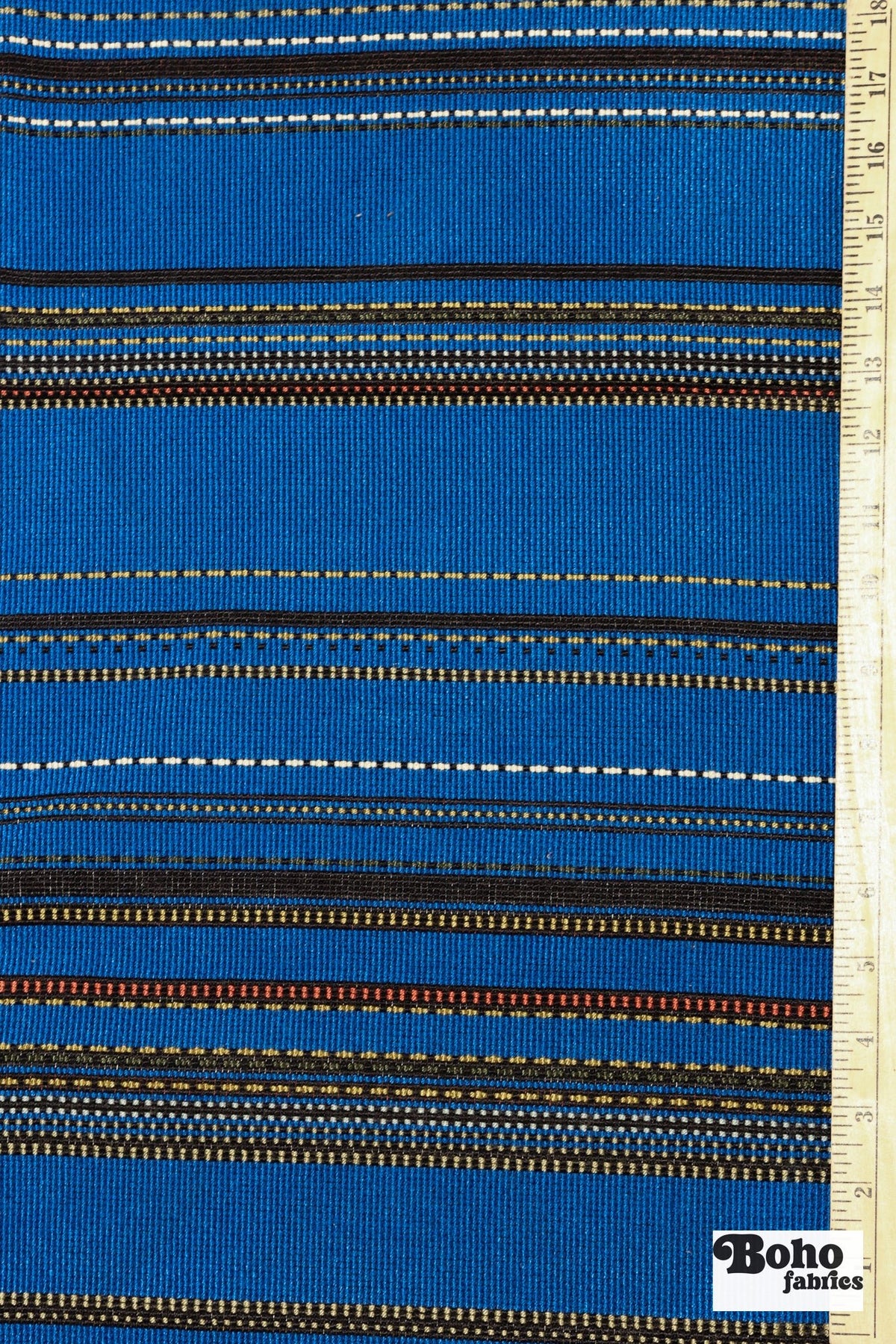 Cobalt Blue/Black Multi-Stripe Upholstery Woven Fabric - Boho Fabrics - Home Dec. & Upholstery Fabric
