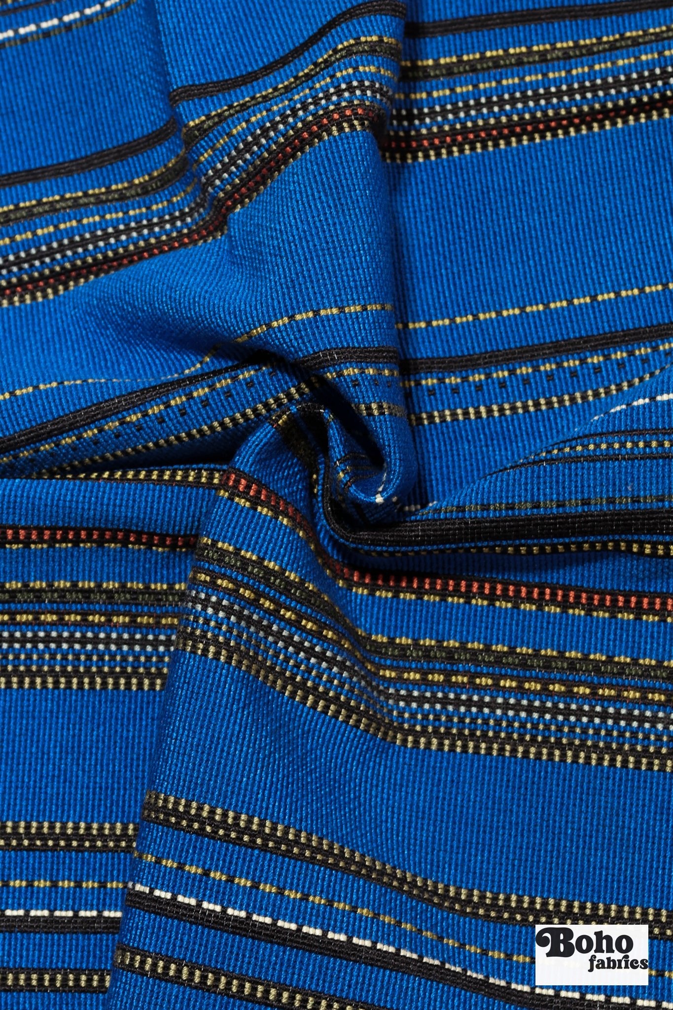 Cobalt Blue/Black Multi-Stripe Upholstery Woven Fabric - Boho Fabrics - Home Dec. & Upholstery Fabric