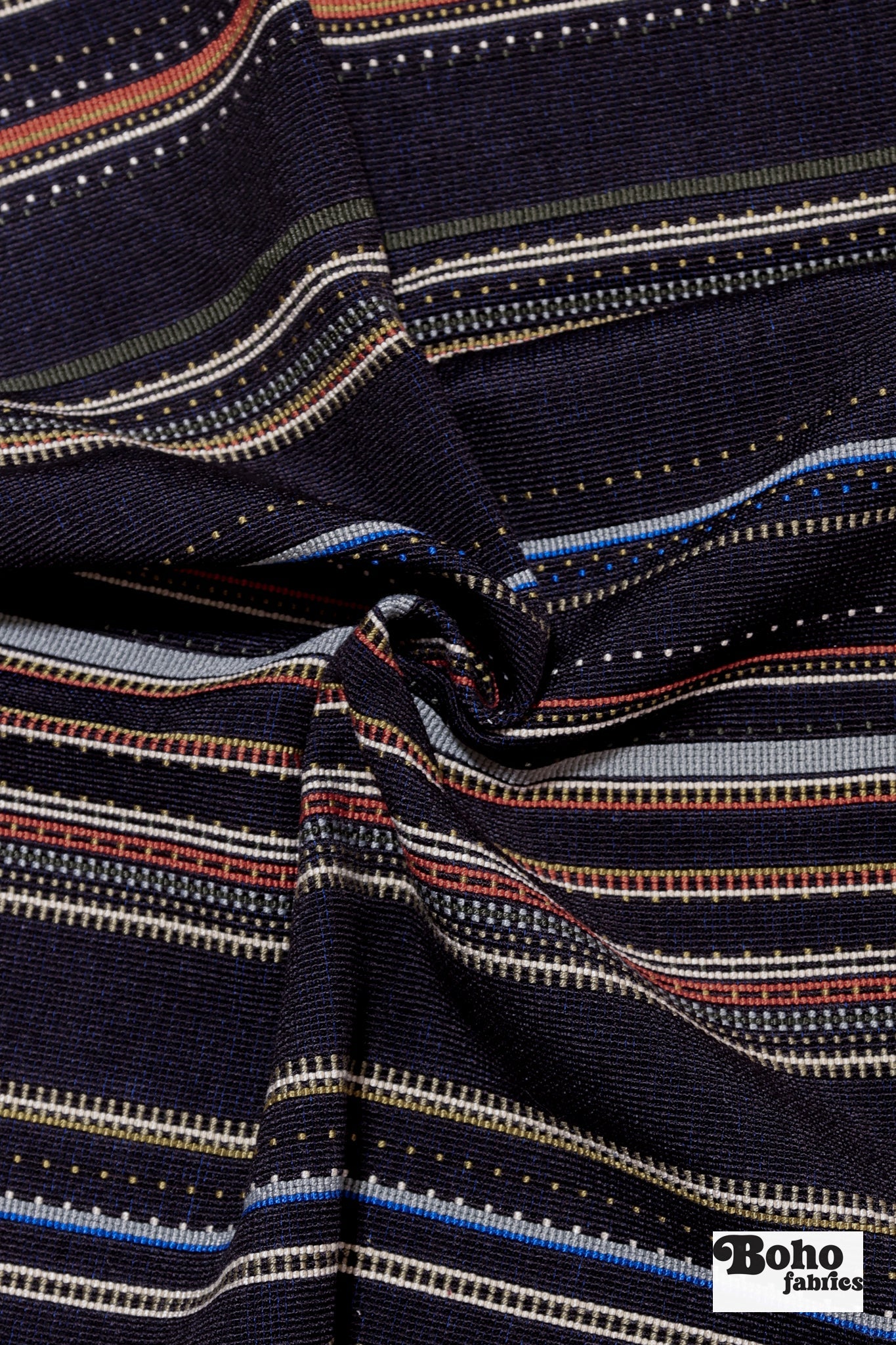 Cobalt Blue/Black Multi-Stripe Upholstery Woven Fabric - Boho Fabrics - Home Dec. & Upholstery Fabric