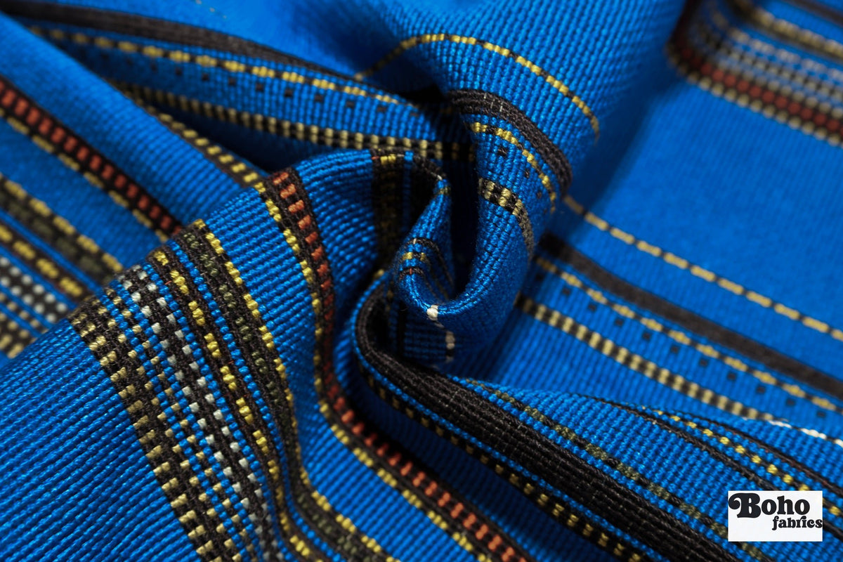Cobalt Blue/Black Multi-Stripe Upholstery Woven Fabric - Boho Fabrics - Home Dec. & Upholstery Fabric