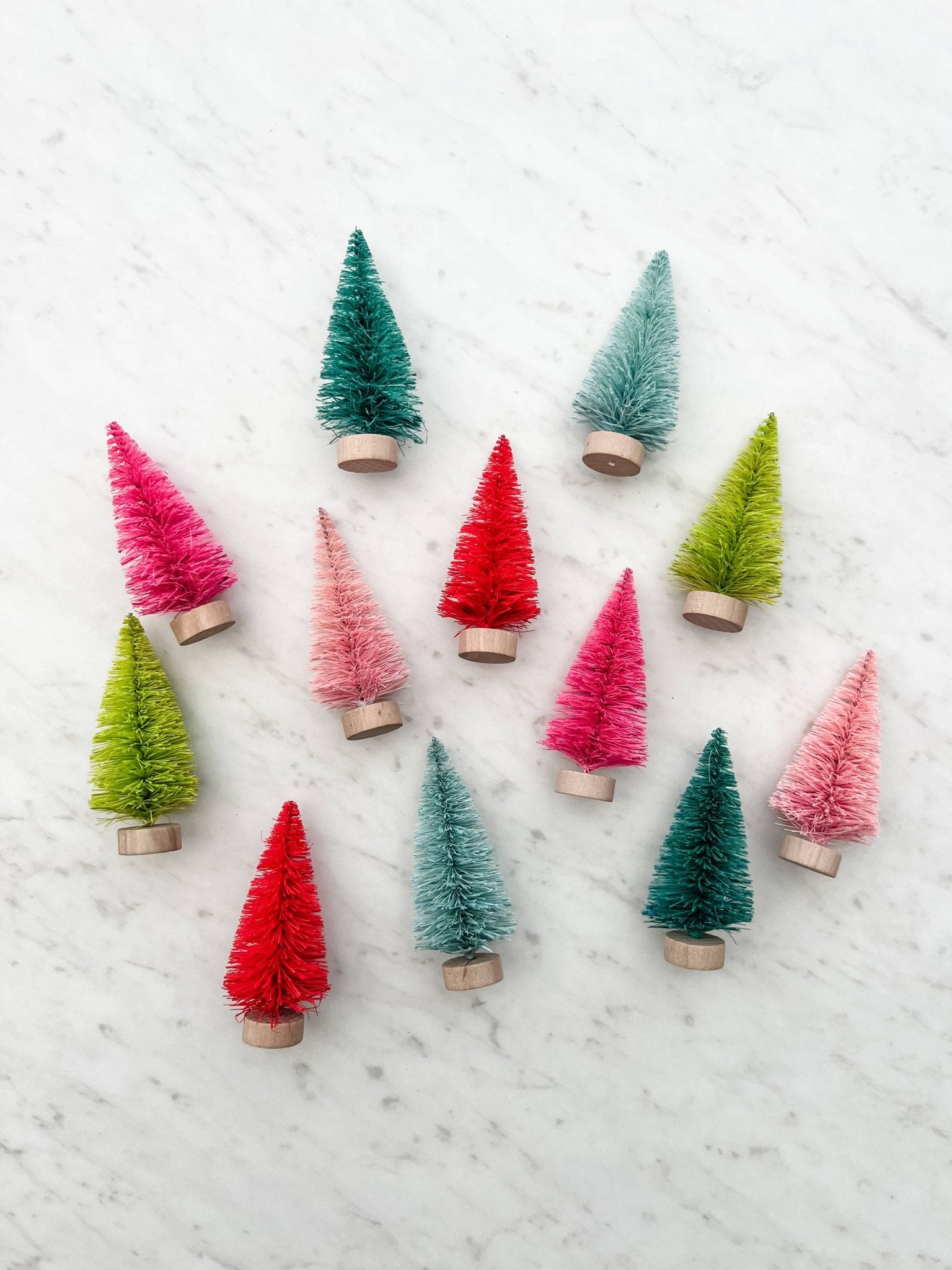 Colorful Mini Bottle Brush Trees - Set of 12 - Boho Fabrics - 