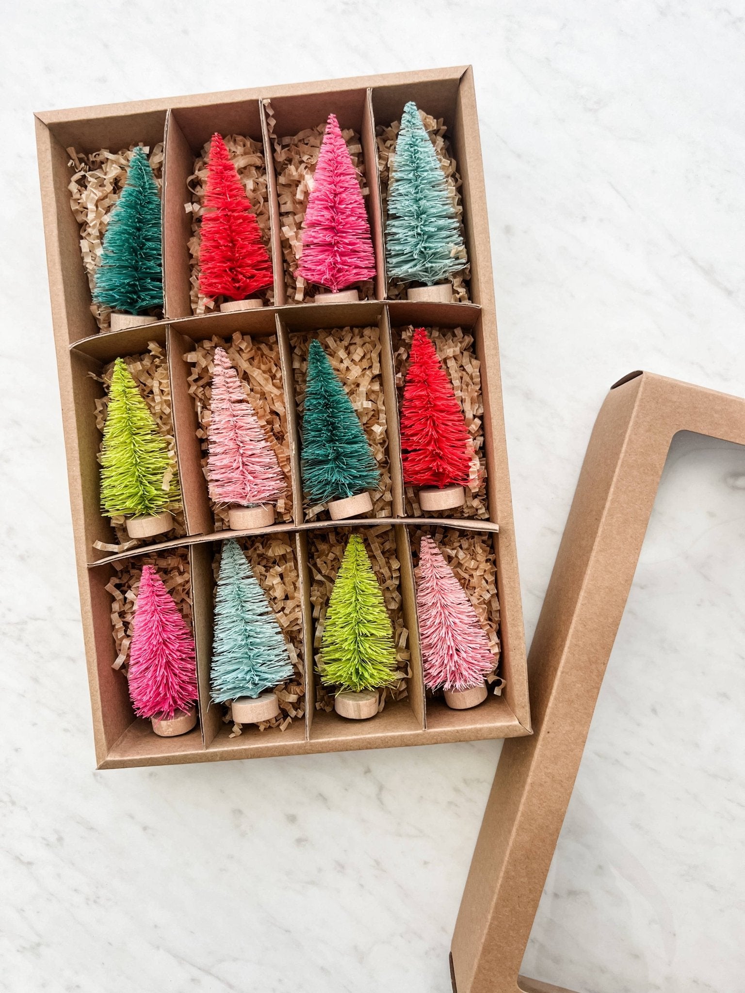 Colorful Mini Bottle Brush Trees - Set of 12 - Boho Fabrics - 