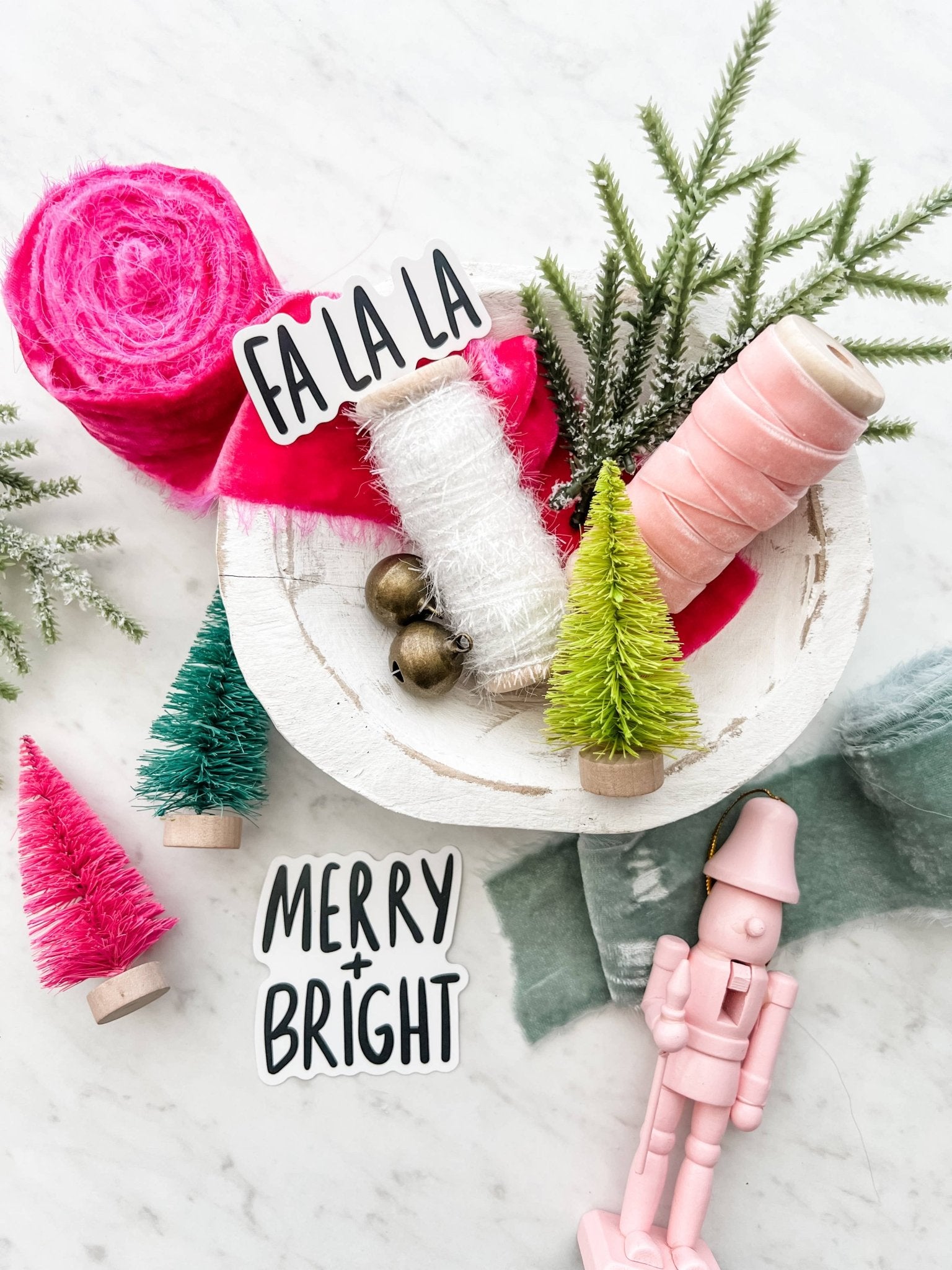 Colorful Mini Bottle Brush Trees - Set of 12 - Boho Fabrics - 