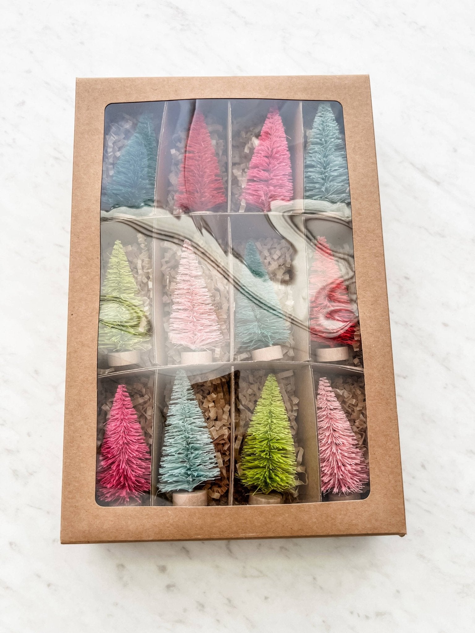 Colorful Mini Bottle Brush Trees - Set of 12 - Boho Fabrics - 