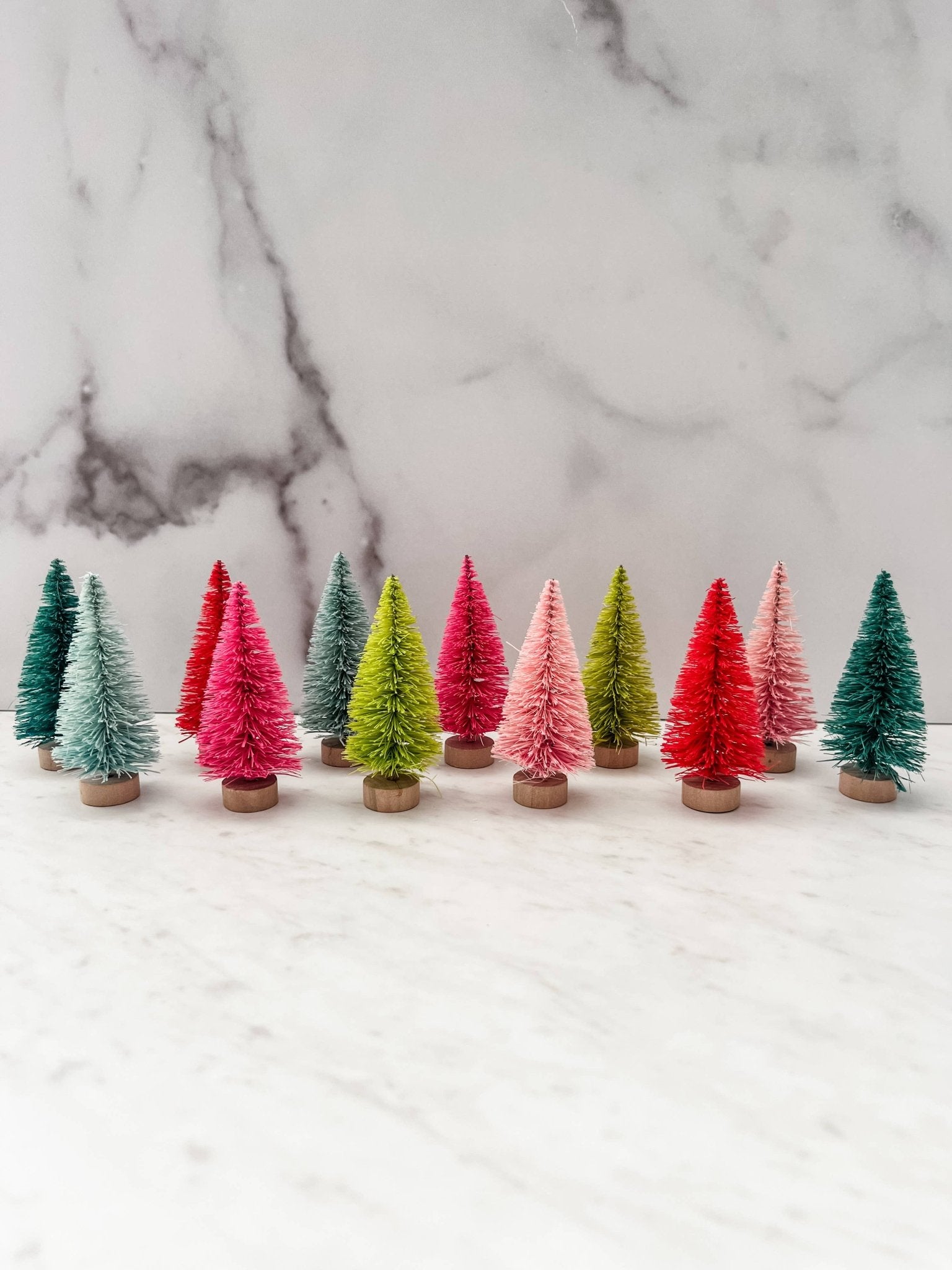Colorful Mini Bottle Brush Trees - Set of 12 - Boho Fabrics - 